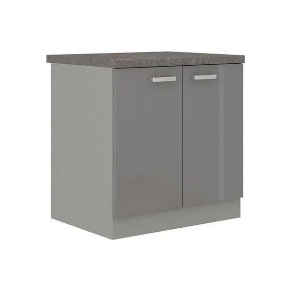 Mobile Cucina Inferiore A Due Ante 80 Cm Rong - Grigio / Grigio Lucido-image