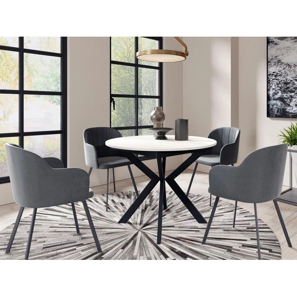 Tavolino Da Cucina Rotondo Piccolo 100 Cm Rekita - Bianco Artico / Nero-image