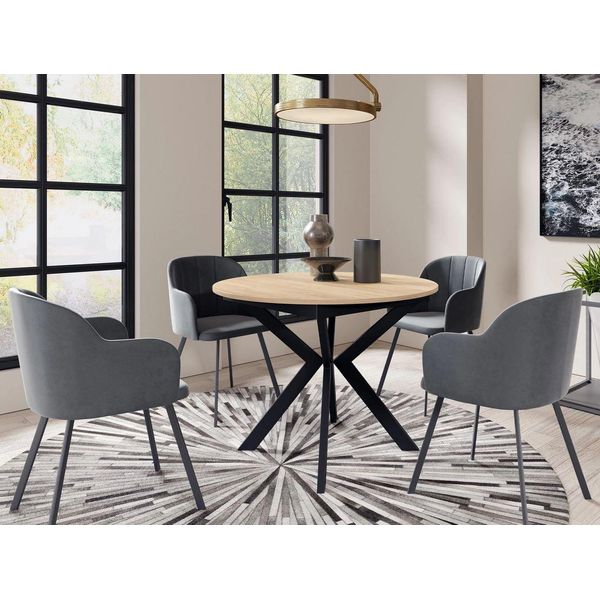 Tavolino Da Cucina Rotondo Piccolo 100 Cm Rekita - Rovere Kraft Oro / Nero-image