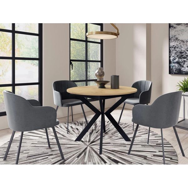 Tavolino Da Cucina Rotondo Piccolo 100 Cm Rekita - Rovere Lancelot / Nero-image