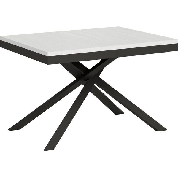Ityhome - Tavolo Allungabile 120/380X90 Cm Karida Evolution Bianco Frassino Telaio E Gambe Antracite-image