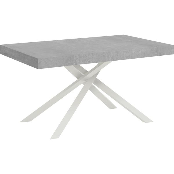 Ityhome - Tavolo Allungabile 140/400X90 Cm Karida Cemento Gambe Bianche-image