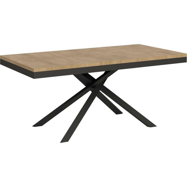 Ityhome - Tavolo Allungabile 180/440X90 Cm Karida Evolution Quercia Natura Telaio E Gambe Antracite-image