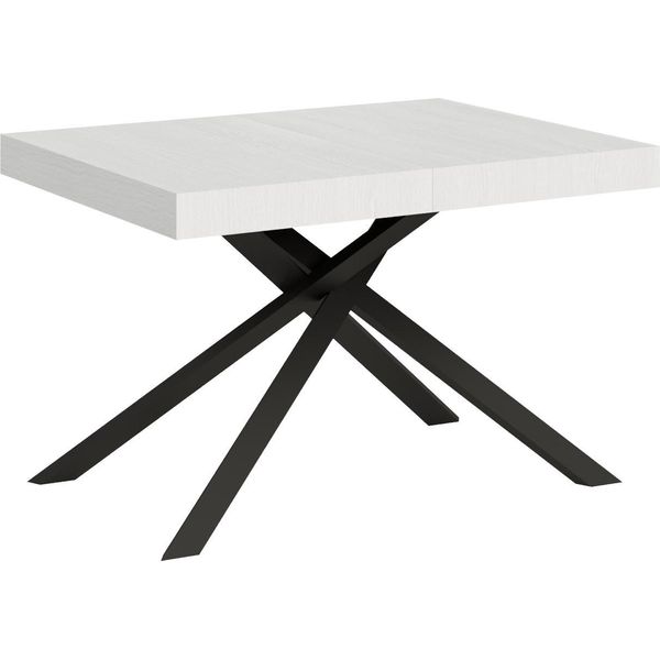Ityhome - Tavolo Allungabile 120/204X80 Cm Karida Bianco Frassino Gambe Antracite-image