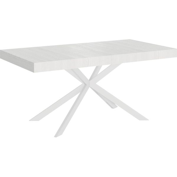 Ityhome - Tavolo Allungabile 160/244X80 Cm Plaker Bianco Frassino Gambe Bianche-image