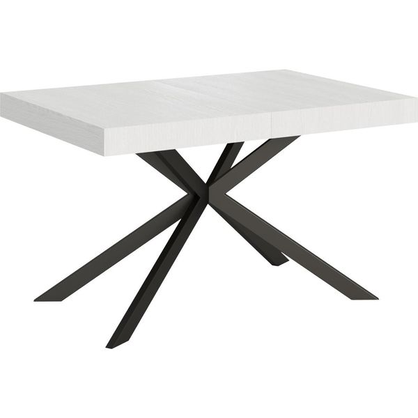 Ityhome - Tavolo Allungabile 140/400X90 Cm Plaker Bianco Frassino Gambe Antracite-image