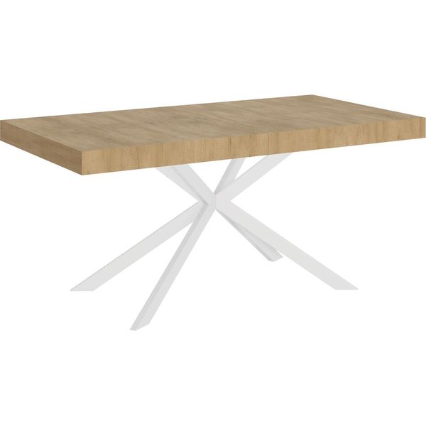 Ityhome - Tavolo Allungabile 160/420X90 Cm Plaker Quercia Natura Gambe Bianche-image