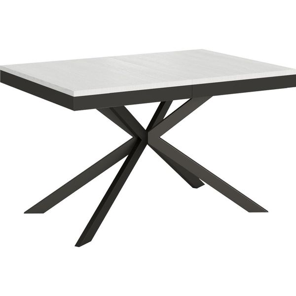 Ityhome - Tavolo Allungabile 120/380X90 Cm Plaker Evolution Bianco Frassino Telaio E Gambe Antracite-image