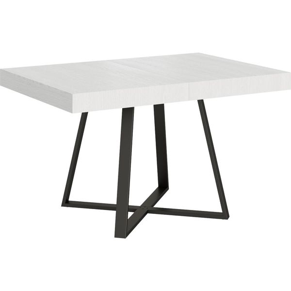 Ityhome - Tavolo Allungabile 120/380X90 Cm Abbraccio Bianco Frassino Gambe Antracite-image