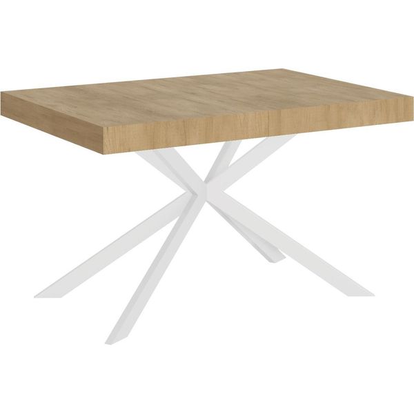 Ityhome - Tavolo Allungabile 140/224X80 Cm Plaker Quercia Natura Gambe Bianche-image