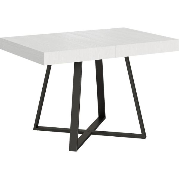 Ityhome - Tavolo Allungabile 120/204X80 Cm Abbraccio Bianco Frassino Gambe Antracite-image