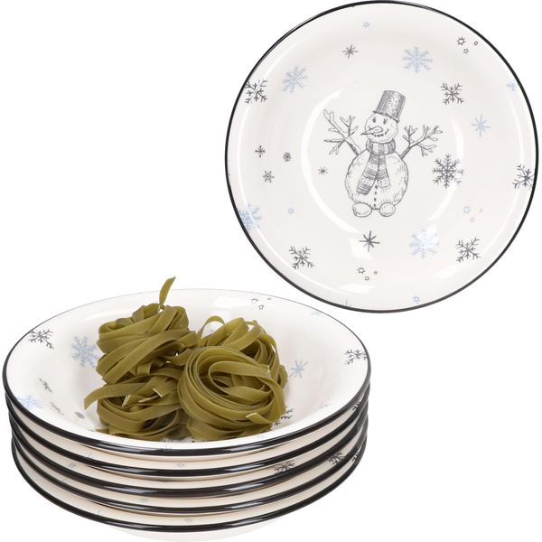 6X Olove Piatto Fondo 450Ml Pupazzo Di Neve Piatto In Gres Profondo Natale-image
