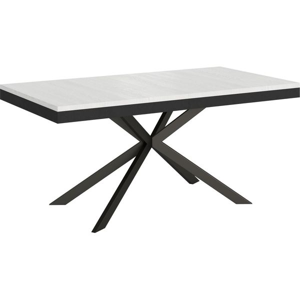Ityhome - Tavolo Allungabile 180/440X90 Cm Plaker Evolution Bianco Frassino Telaio E Gambe Antracite-image