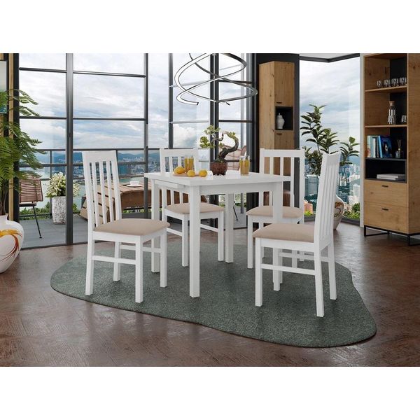Tavolo Da Pranzo Allungabile 80 Cm Con 4 Sedie Adelbite 4 - Bianco / Beige-image