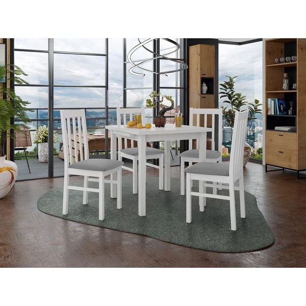 Tavolo Da Pranzo Allungabile 80 Cm Con 4 Sedie Adelbite 4 - Bianco / Grigio-image
