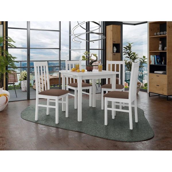 Tavolo Da Pranzo Allungabile 80 Cm Con 4 Sedie Adelbite 4 - Bianco / Marrone 2-image