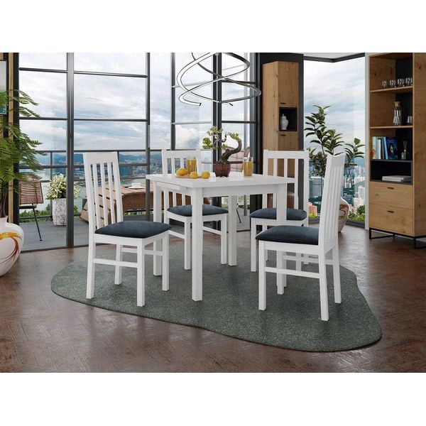 Tavolo Da Pranzo Allungabile 80 Cm Con 4 Sedie Adelbite 4 - Bianco / Blu-image