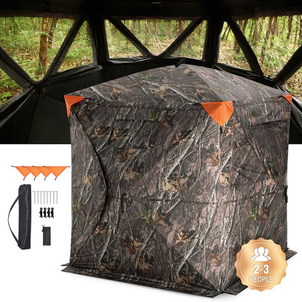 Vevor, Nascondiglio Da Caccia, Nascondiglio Da Terra Trasparente A 270°, Nascondiglio Da Cervo Pop-Up Per 2-3 Persone Per La Caccia Con Borsa Per Il Trasporto, Tenda Da Caccia Portatile E Resistente, 3 Finestre Orizzontali Per La Caccia Al Tacchino E Al Cervo-image