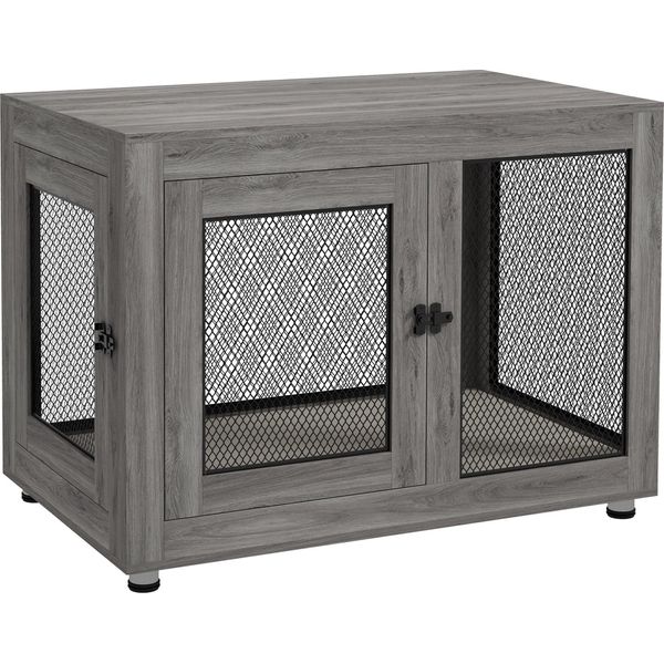 Pawhut Gabbia Per Cani Per Casa, Cassa Per Cani Con 2 Porte, Cuscini Lavabili, Cuccia Per Cani Con Piedini Regolabili, Chiusura, Per Cani Di Taglia Grande Fino A 30 Kg, Grigio-image