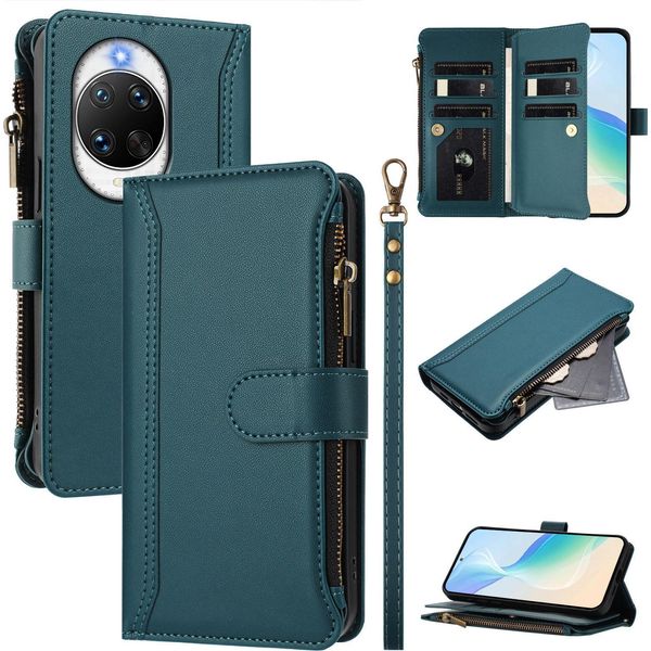 Custodia Per Huawei Nova 14 Ultra, Con Cerniera, Portafoglio In Finto Cuoio Con Tasche Per Carte, Supporto E Passante Per La Mano Verde-image