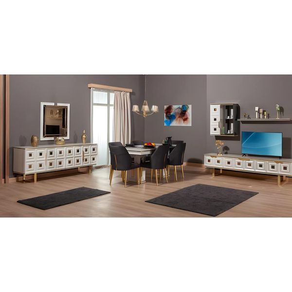 Set Da Pranzo Mobili Per La Sala Da Pranzo Tavolo Da Pranzo Sedie Credenza Rtv 10 Pezzi Tavolo Beige-image