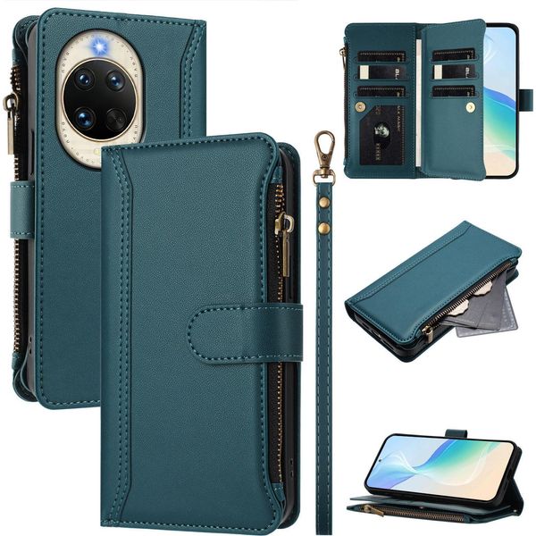 Custodia Per Huawei Nova 14, Con Cerniera, Portafoglio In Finto Cuoio Con Tasche Per Carte, Supporto E Passante Per La Mano Verde-image