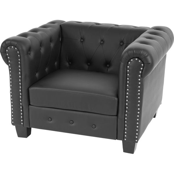 Poltrona Poltrona Reclinabile Chesterfield In Ecopelle ~ Piedi Quadrati, Nero-image