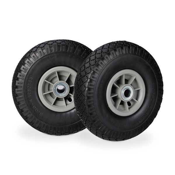 Relaxdays 4 X Ruote Per Carrelli Manuali Pu 3.00-4 Nero-Grigio-image