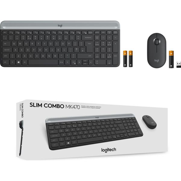 Logitech Slim Wireless Combo MK470 Tastiera Rf Qwerty Senza Fili Us International Graphite (920-009204)-image