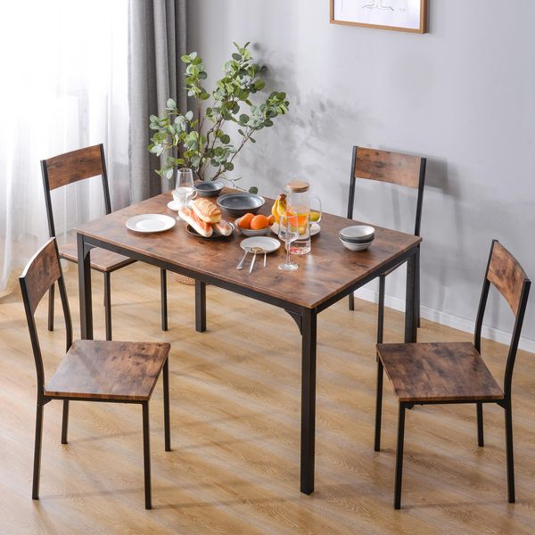 Tavolo Da Pranzo Merax Tavolo Da Cucina Con 4 Sedie, Tavolo Da Sala Da Pranzo Struttura In Acciaio, Marrone-image