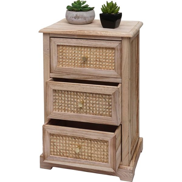 Cassettiera HWC-K87, Mobile Cassettiera, Legno Rattan 63X40X28Cm ~ Colore Naturale-image