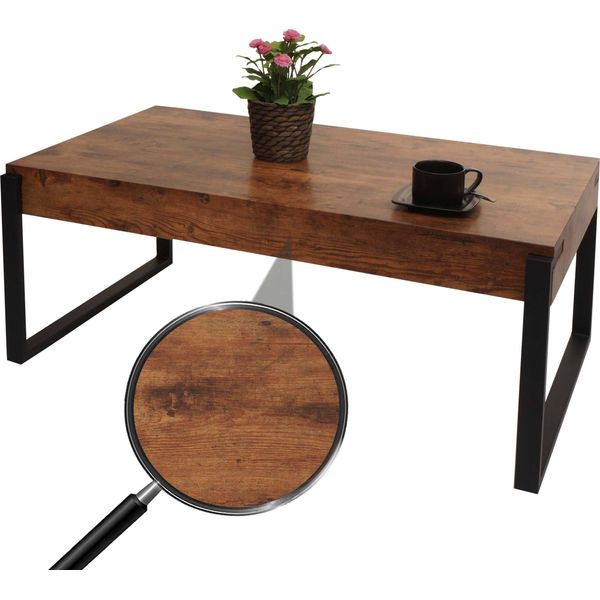 Tavolino HWC-L53, Tavolo Da Salotto Tavolino Da Divano, Metallo 43X110X64Cm ~ Rovere Selvatico Scuro-image