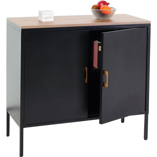 Cassettiera HWC-L84, Credenza Armadio, 2 Ante In Metallo 90X90X40Cm, Rivestimento In Melamina ~ Nero-image