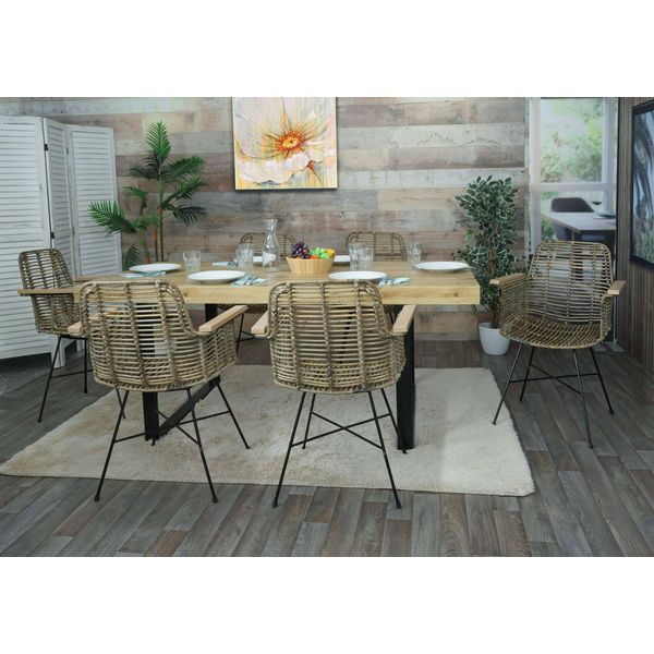 Set Di 6 Sedie Da Pranzo HWC-M29, Sedia Da Cucina In Vimini Sedia In Rattan Con Braccioli, Kubu Rattan Legno Metallo-image