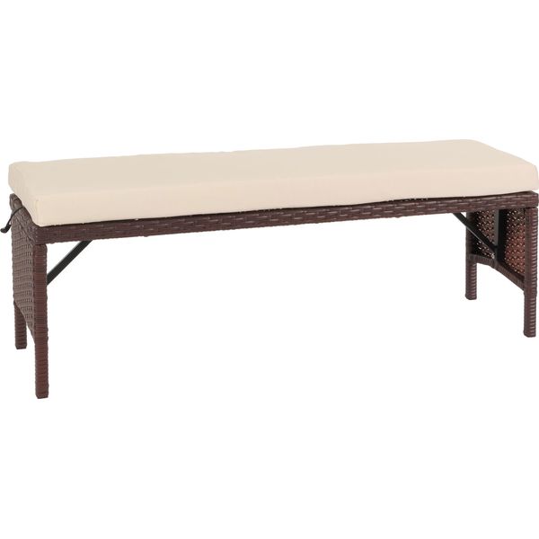 Panca In Poly Rattan HWC-G16, Panca Da Giardino In Rattan, Gastronomia 112Cm ~ Marrone, Cuscini Crema-image
