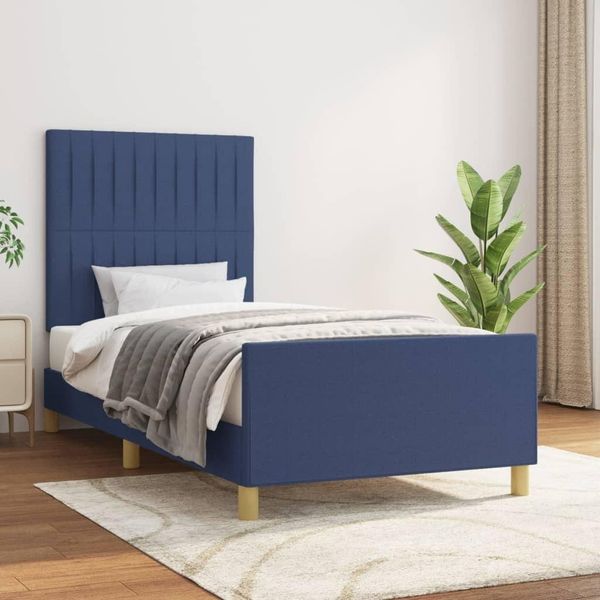 The Living Store Struttura Letto Con Testiera Blu 90X190 Cm In Tessuto-image