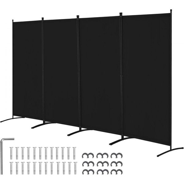 Parete Divisoria Per Ambienti 3464 Mm - 4 Pannelli - Parete Divisoria Per Ufficio Nera - Schermo Per La Privacy Per L'ufficio A Casa-image