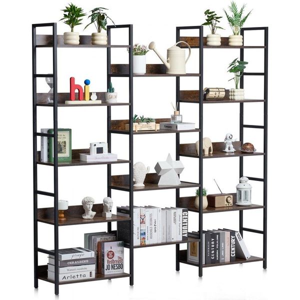 Libreria Rustica In Metallo, Sistema Di Scaffalatura A 14 Strati - Soggiorno, Camera Da Letto E Ufficio - Struttura Resistente, Design Elegante, Risparmio Di Spazio-image