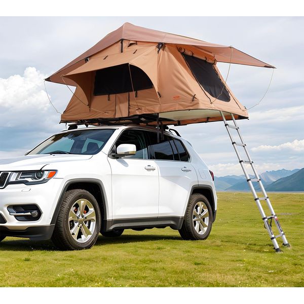 Tenda Da Tetto Vevor Con Tenda Da Auto A Guscio Duro Per 2-3 Persone, Tenda Da Tetto A Guscio Duro Pieghevole Con Scala Telescopica (Capacità Di Carico 150 Kg) Materasso, In Tessuto Oxford Impermeabile Per Jeep Suv Van Pickup-image