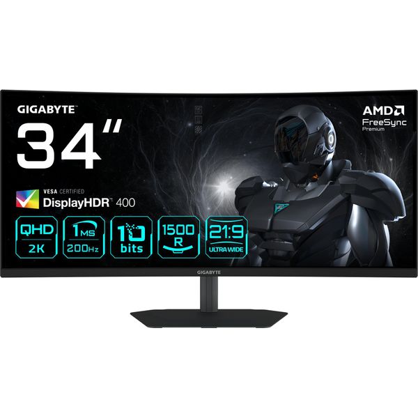 Gigabyte G34WQC2 Monitor Gaming Curvo 34 Pollici Wqhd - 3440 X 1440, 1500R, 200Hz, 1Ms, 450 Cd/M², Amd Freesync Premium, Displayhdr 400, Hdmi 2.0, Displayport 1.4-image