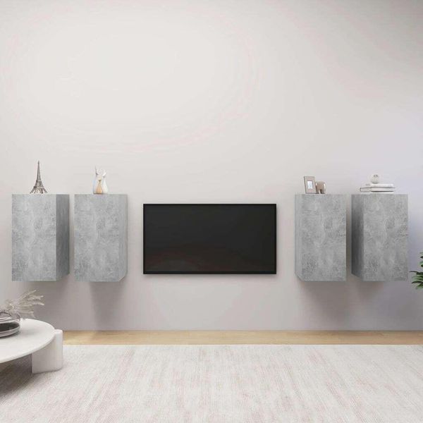 The Living Store Mobili Tv 4 Pz. Grigio Cemento 30,5X30X60 Cm Materiale A Base Di Legno-image