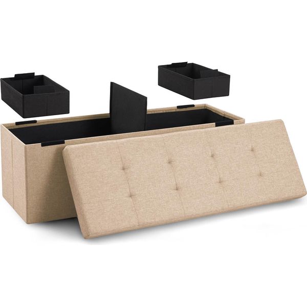 Panca Blumtal Con Spazio Di Archiviazione + 2 Scatole Extra - Panca Con Spazio Di Archiviazione 110X38X38 Cm - Cassapanca Con Spazio Di Archiviazione Beige-image