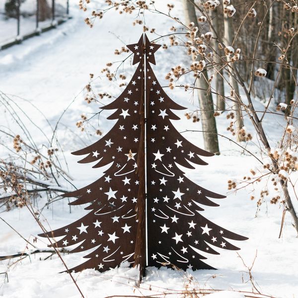 Albero Di Natale 3D In Acciaio Con Acciaio Inossidabile H100 Cm - Decorazione Natalizia In Metallo Pieghevole, Ruggine-image
