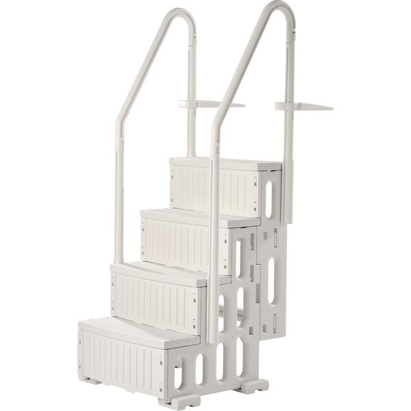 Vevor Scala Per Piscina In Plastica, Portata 180 Kg, Scala Per Piscine Interrate 122-137 Cm, Terrazza, Casa, Interno, Esterno, Bianco-image