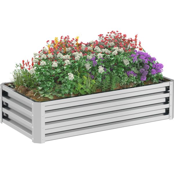 Letto Rialzato Outsunny In Acciaio, Letto Di Piantagione Resistente Alle Intemperie Telaio Freddo Letto Da Giardino Fioriera, Letto Per Fiori, Piante, Ortaggi-image