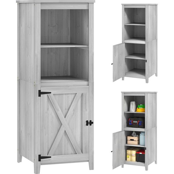 Casetta Da Giardino Outsunny In Legno, Casetta Per Attrezzi Resistente Alle Intemperie 60X60X160Cm, Casetta Per Attrezzi Con Porta, Ripiani Regolabili In Altezza-image