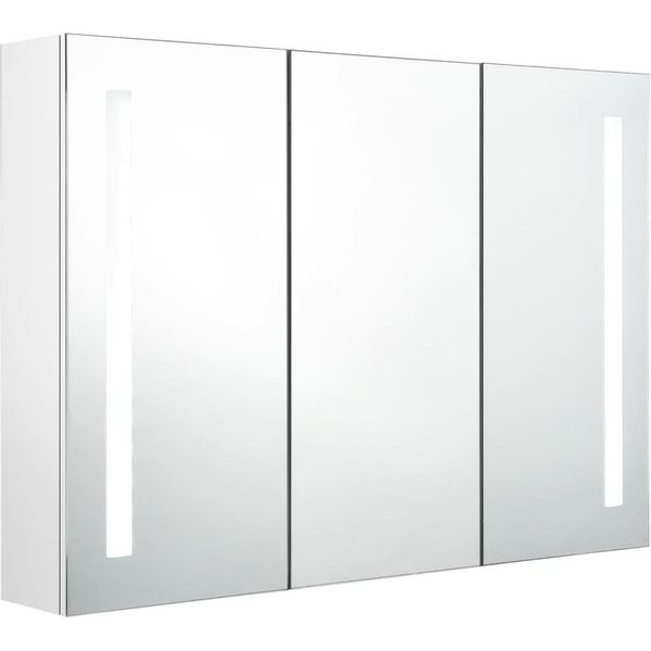 Syfax™ Armadietto Bagno Con Specchio E Led Bianco Lucido 89X14X62 Cm-image