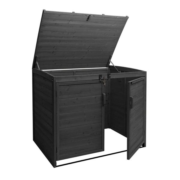 Contenitore Per Rifiuti Xl A 2 Posti/4 Posti HWC-H75, Contenitore Per Rifiuti, Espandibile 120X137X104Cm Legno Mvg ~ Antracite-image