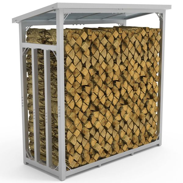 Rastrelliera Per Legna Da Ardere In Metallo Zincato 188X70X188 Portalegna Per Legna Da Ardere Robusto Esterna Con Tetto 3T Argento-image