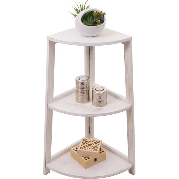 Scaffale Angolare HWC-K44, Scaffale In Piedi Da Soggiorno, 3 Ripiani, 80X37X37Cm Mdf In Paulownia ~ Bianco Shabby-image